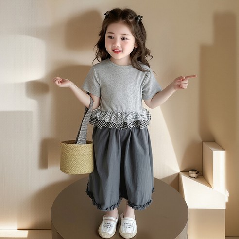 밀크봉봉 여아 어린이 초등학생 반팔+반바지 세트