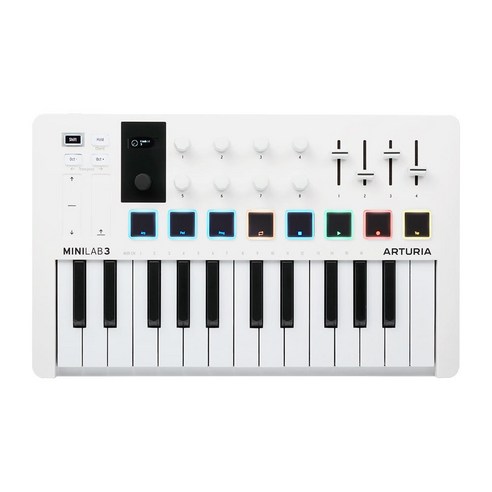 [작곡가의 미디가게] ARTURIA MINILAB MK3 아투리아 미니랩3 MK-3 미디컨트롤러 마스터키보드 마스터건반, White, MiniLab 3