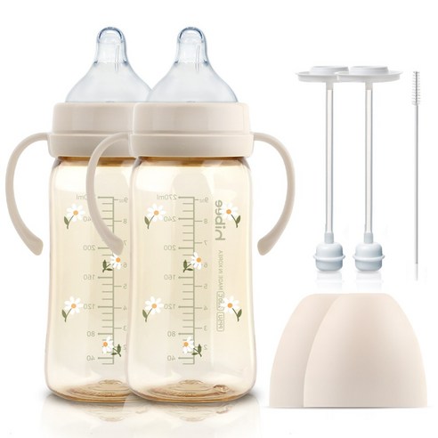 하이비 PPSU 에잇벤트 배앓이방지 젖병 데이지 270ml 트윈팩+핸들2p+추타입2p or 간편타입2p 몽글 3초젖병, L(6개월이상), 추 타입2p/데이지 샌드, 1개, 270ml