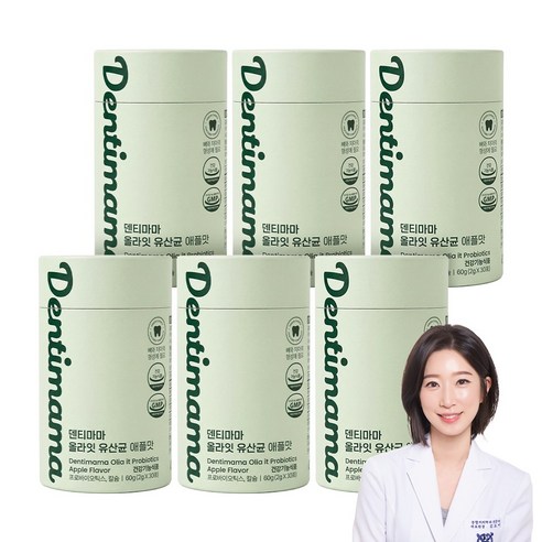 [치과의사 개발] 덴티마마 올라잇 유산균 애플맛, 60g, 6개