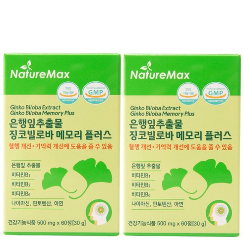 은행잎추출물 징코페놀 징코빌로바 메모리 플러스 기억력개선 혈액순환 혈행개선 (플라보놀 배당체 최대치 36mg 맥스) 빌리프 2개월분 500mg x 60정, 60정, 2개
