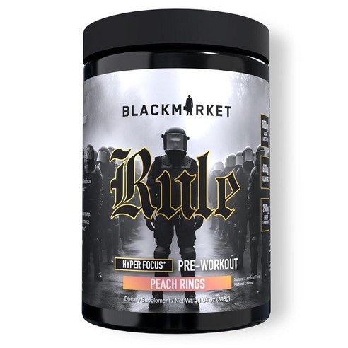 BLACK 블랙MARKET 규칙 – 고자극성 누트로픽 운동 전 | 485mg 카페인, 알파 GPC, 사자 갈기, 우리딘 강렬한 , 에너지 및 드라이브 피치 링 40/20회 분량