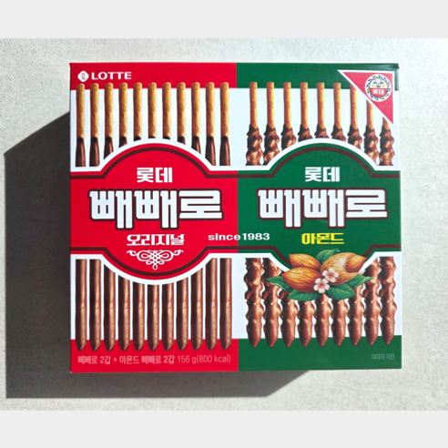 빼빼로 오리지널 46gX2갑+아몬드 32gX2갑 (혼합4입세트), 2개, 156g