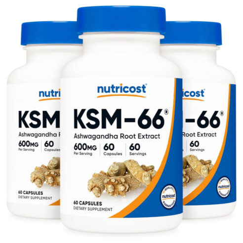 Nutricost KSM 66 Ashwagandha Root Extract 뉴트리코스트 아슈와간다 600mg 60정 3팩