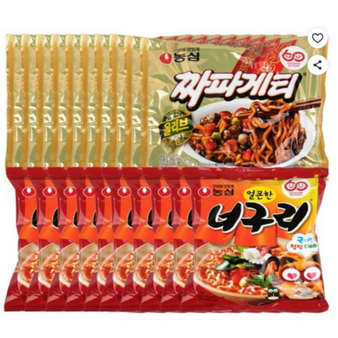 농심 짜파게티 10p + 얼큰한 너구리 10p, 20개