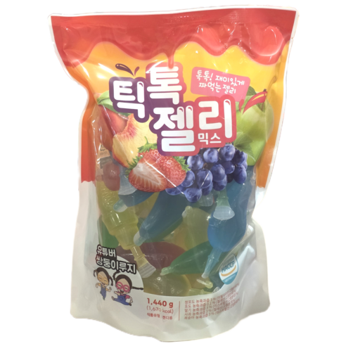 틱톡 젤리 믹스 1440g (4가지 과일맛 딸기맛 + 포도맛 + 사과맛 + 복숭아맛)
