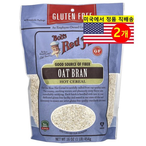 Bob's Red Mill 건강하고 맛있는 식사 간식용 귀리 밀기울 핫 시리얼 글루텐 프리 454g 2개