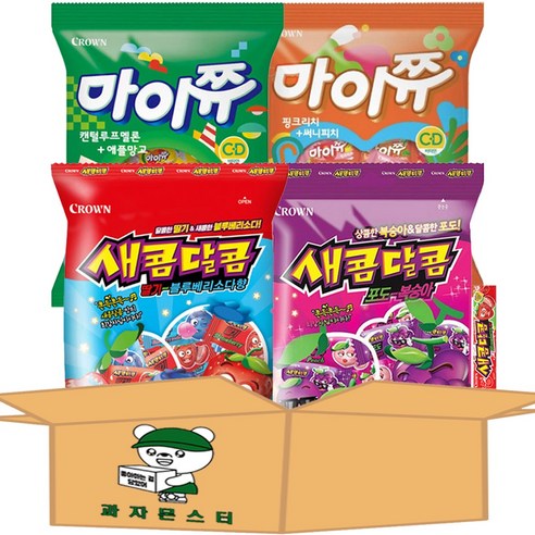 [과자몬스터] 마이쮸284g 켄털루프멜론&애플망고+핑크리치&써니피치+새콤달콤200g 딸기블루베리+포도복숭아+새콤달콤 딸기, 1세트, 997g