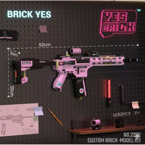 BRICK YES 밀리터리 블록 총기 4종 시리즈 [MP5/M4A1/데저트이글/카구팔98K] 성인 조립 블록 인테리어 소품 군용 모형 선물, 1개, B. M4A1 핑크