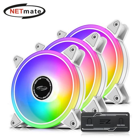 강원전자 넷메이트 Moonlight ARGB PWM 120mm 쿨링팬(화이트/3PACK + 팬허브) [EZDIY-FAB] NM-DPI0766, 강원전자, 1개