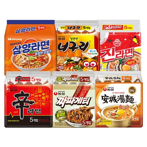 봉지라면 혼합 30 (신라면5+짜파게티5+안성탕면5+삼양라면5+너구리5+진라면매운맛5)