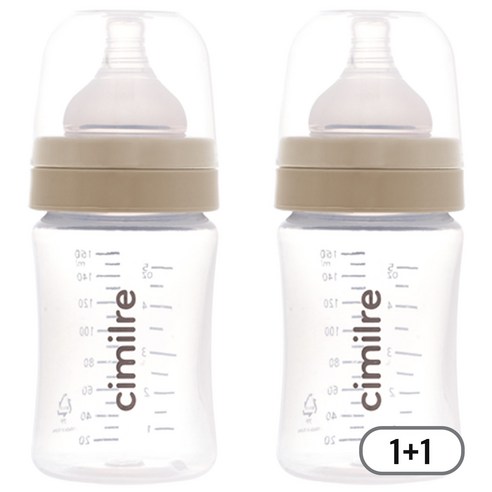 시밀레 클래식 와이드 PP젖병 1+1 160ml (젖꼭지 포함), 아이보리