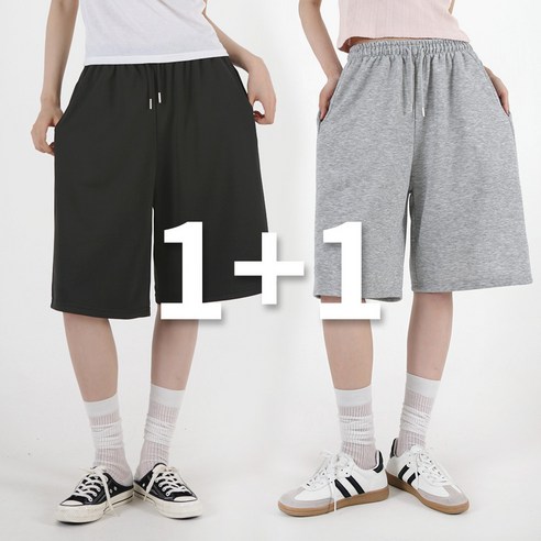 [1+1] 오버나인 여자 여성 여름 쭈리 밴딩 와이드 버뮤다 팬츠 여름용 반바지