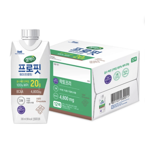 셀렉스 프로핏 WPI 웨이 프로틴 드링크 330ml x 12개 초콜릿 다이어트 유청단백질, 330ml, 1박스