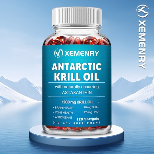 남극 크릴 오일, 오메가-3 EPA, DHA, 아스타잔틴 및 인지질 함유 3000mg - 100% 순수 프리미엄 크릴 오일, 비유전자변형, 120캡슐