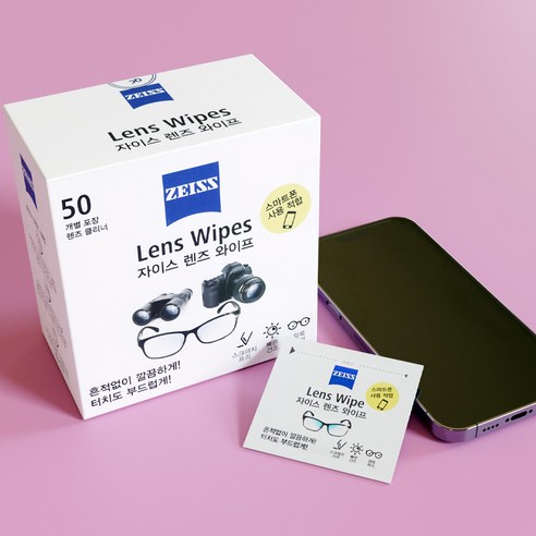 ZEISS 자이스 렌즈 와이프 일회용 렌즈티슈 휴대용 안경 카메라 액정 클리너 50매