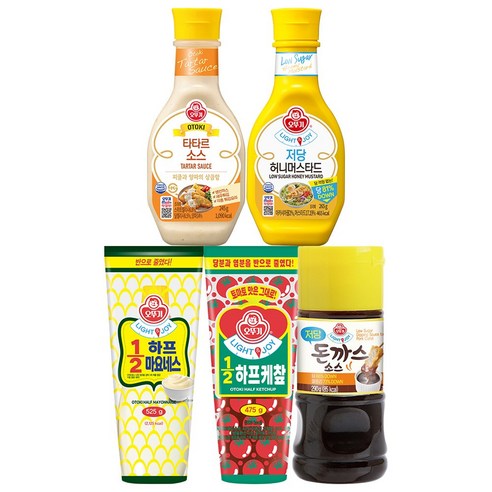 오뚜기 소스 5개 세트(하프마요네스 525g+하프케찹 475g+저당 허니머스타드 265g+저당 돈까스소스 290g+타타르소스 245g), 1세트, 1.8kg