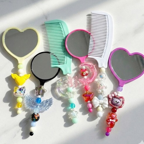 볼꾸 DIY 동대문 비즈 거울 머리 빗 꾸미기세트 키트 빗꾸 거꾸 고급 / 펜꾸 비즈공예, 1개, 하트 거울