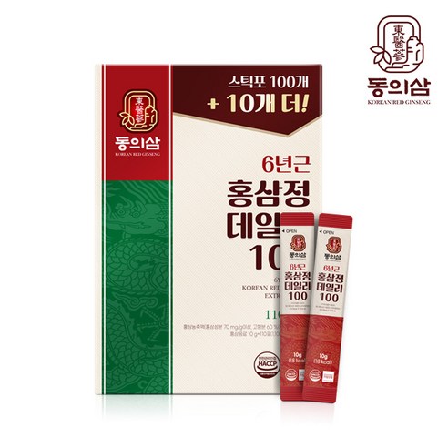 동의삼 6년근 홍삼정 데일리100 국내산 6년근 홍삼 녹용 도라지 엑기스 액기스 농축액 진액 스틱 110포, 110개