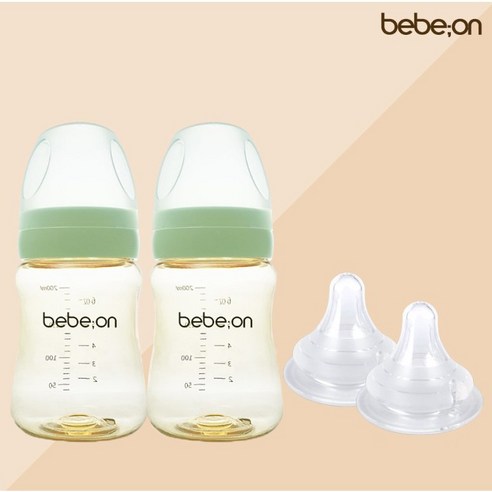 베베온 PPSU 와이드 노꼭지 젖병, 젖꼭지 S 2개, 그린, 2개, 200ml