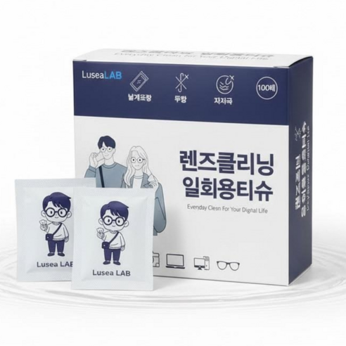 루세아랩 일회용 안경닦이 1회용 렌즈 크리너 안경 클리너, 2개, 100매입