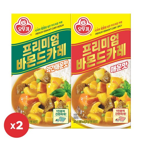 오뚜기 프리미엄바몬드카레 고형 약간매운맛 200g 2개+매운맛 200g 2개(총 4개), 200g, 4개