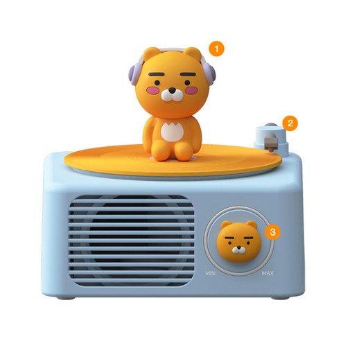 [카카오프렌즈] 캐릭터 무선 블루투스 탁상용 턴테이블 스피커, 라이언