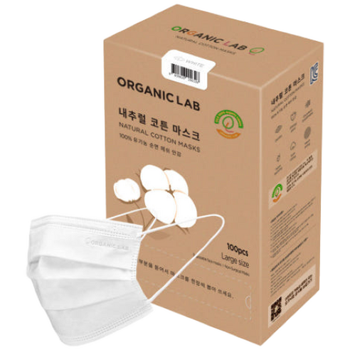 오가닉랩 내추럴 코튼 마스크 대형, 100매입, 1개, 화이트