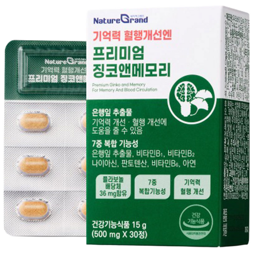 네이처그랜드 프리미엄 징코 메모리 1개월분 기억력개선 은행잎추출물, 2개, 30정