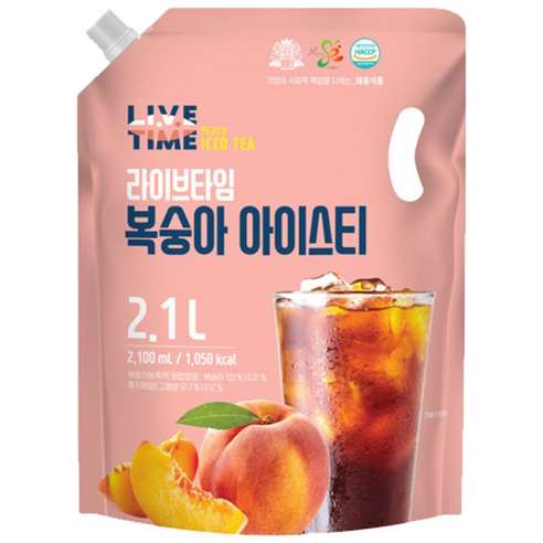 태웅 라이브타임 복숭아아이스티 대용량파우치음료