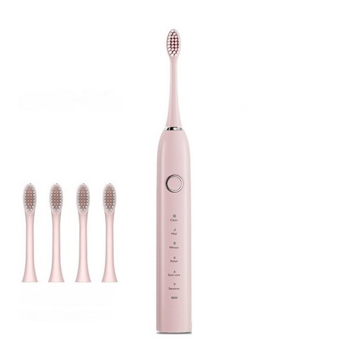 Kuchae 충전식 음파 스마트 전동칫솔+ 칫솔모4개, 1개, 핑크, XC-A8