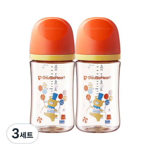 더블하트 모유실감 3세대 PPSU 디어프렌즈 젖병 트윈팩(젖꼭지미포함), 서커스베어, 240ml, 3세트