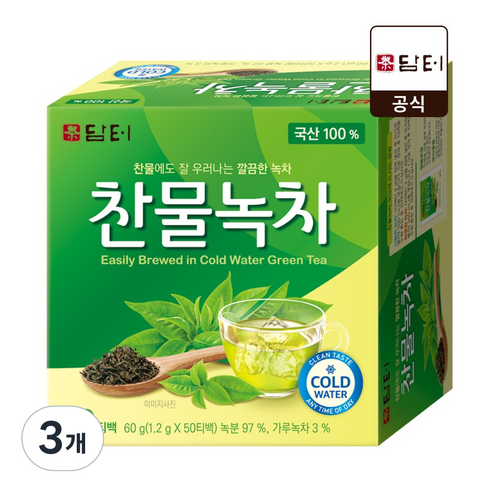 담터 찬물녹차, 3개, 50개입, 1.2g
