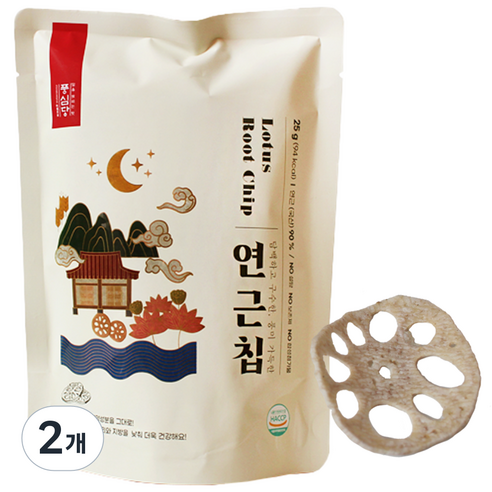 풍심당 국내산 연근칩, 저당간식, 인기과자, 회사 간식, 25g, 2개