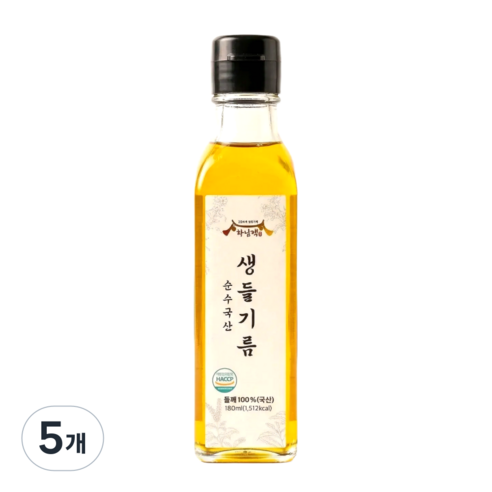 하남댁 순수국산100% 저온압착 생들기름, 5개, 180ml