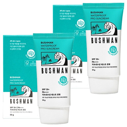 부쉬맨 워터프루프 프로 선크림 SPF50+ PA++++, 50g, 2개