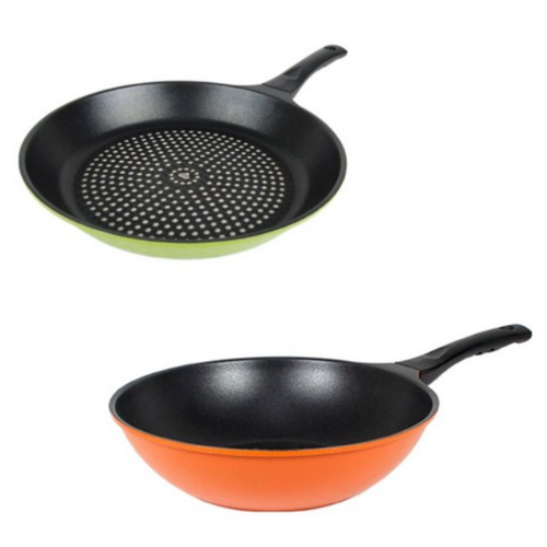 키친아트 국산 뉴 본 다이아몬드 후라이팬 세트 2개, 1세트, 궁중팬28cm+프라이팬28cm, 오렌지믹스