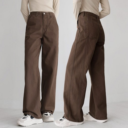 앤드스타일 여성용 숏기본롱 기장 딱맞진 No8 트윌코튼 절개 인밴딩 와이드 팬츠 264397