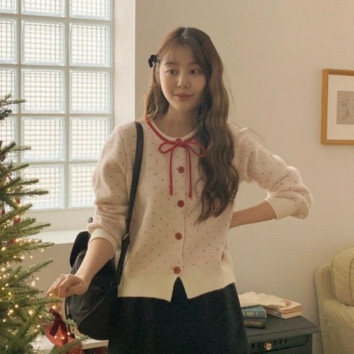 여성용 하지부 도트 패턴 러블리 리본 가디건 cpcd3375c4b