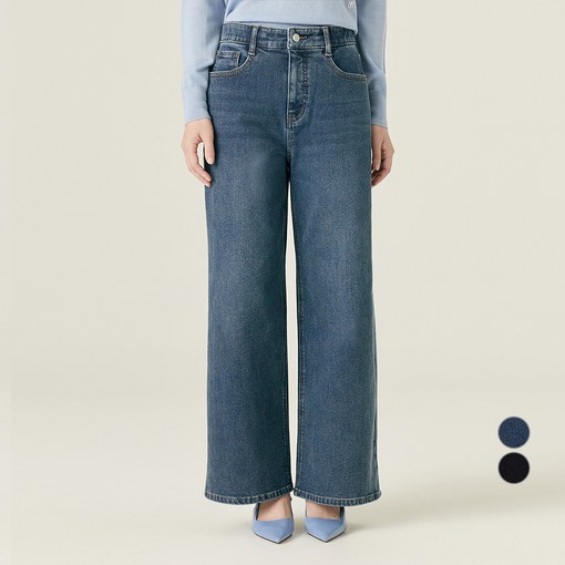 로엠 여성용 기본숏 기장 핏 미 기모 와이드 데님 팬츠