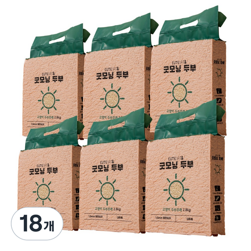 큐트캣 굿모닝두부 두부모래 1.5mm 극세사입자 먼지제로, 2.8kg, 18개, 무향