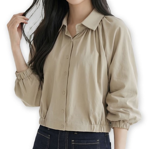 메리앤유 드레시한 볼륨 핏 셔링 남방 블라우스 밴딩 셔켓