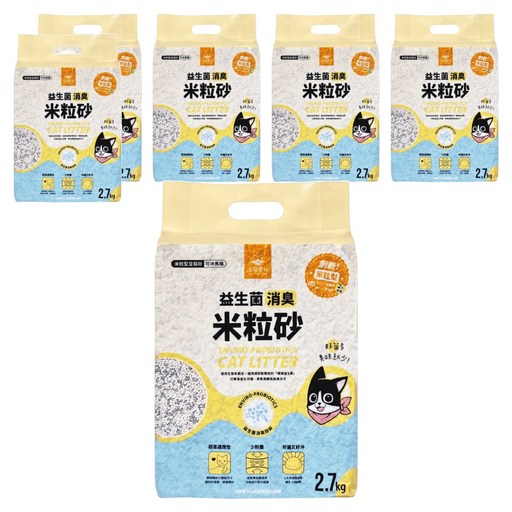 DOG CAT STAR 汪喵星球 益生菌消臭豆腐砂 米粒型, 消臭, 2.7kg, 6袋
