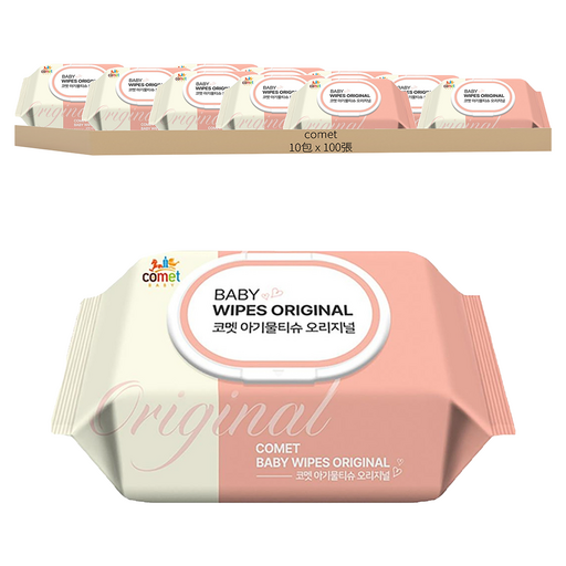 comet Original 嬰兒用濕紙巾 掀蓋式 加厚型, 50gsm, 100張, 10包