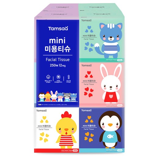 탐사 미니 미용티슈 250매 12개입 1팩 – 휴대용으로 최적의 선택!