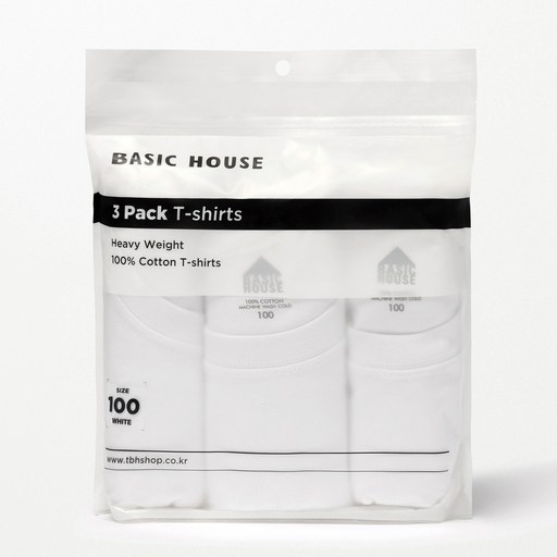 BASIC HOUSE 純棉重磅短袖T恤 3件組, 白色 + 白色 + 白色