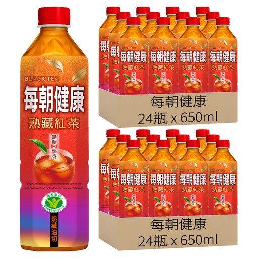 每朝健康 熟藏紅茶 無糖, 24入, 48瓶, 650ml