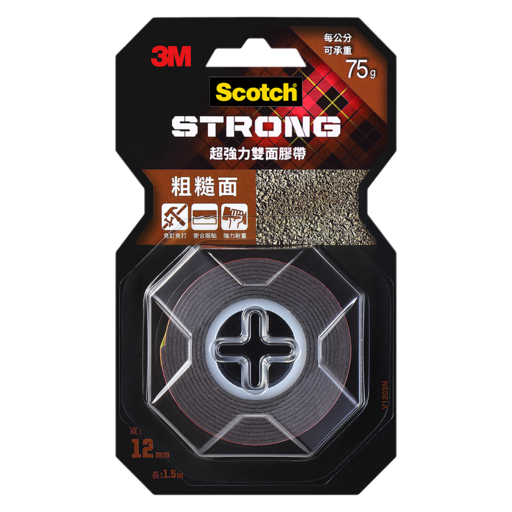 3M Scotch 超強力雙面膠帶 粗糙面 75g, 1捲