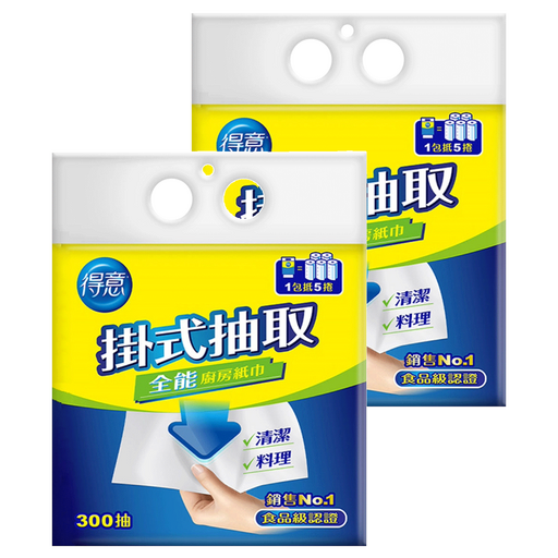 得意 掛式抽取全能廚房紙巾, 1入, 2包
