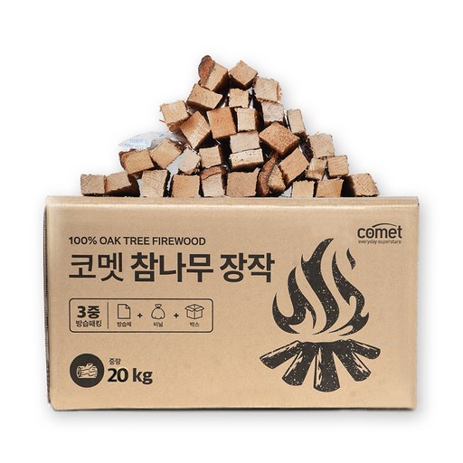 코멧3중방습국산참나무장작20kg1개 방습재료 로그화재 안전화료재료